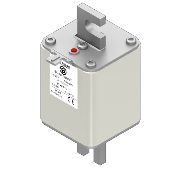 Bussmann. Предохранитель, высокая скорость, 450 A, AC 1000 V, Size 2, 61 x 75 x 141 мм, aR, DIN, IEC, одинарный индикатор - 170L8629
