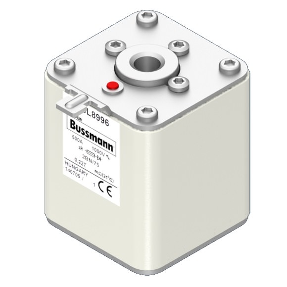 Bussmann. Предохранитель, высокая скорость, 500 A, AC 1000 V, Size 2, 61 x 75 x 75 мм, aR, IEC, одинарный индикатор - 170L8996