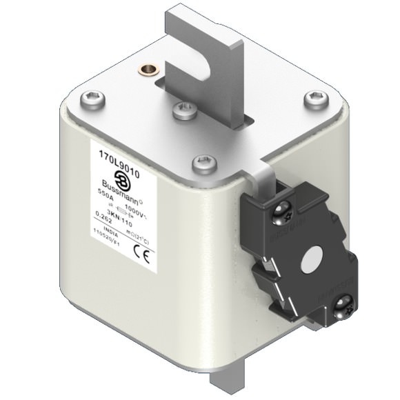 Bussmann. Предохранитель, высокая скорость, 550 A, AC 1000 V, Size 3, 74 x 92 x 141 мм, aR, IEC, одинарный индикатор - 170L9010