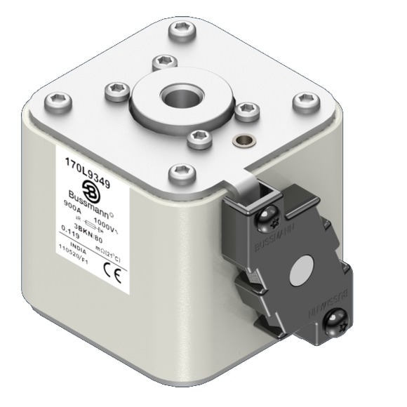 Bussmann. Предохранитель, высокая скорость, 900 A, AC 1000 V, Size 3, 76 x 92 x 83 мм, aR, IEC, одинарный индикатор - 170L9349