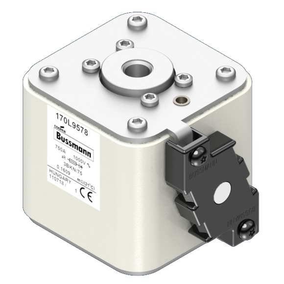 Bussmann. Предохранитель, высокая скорость, 750 A, AC 1000 V, Size 3, 76 x 92 x 75 мм, aR, IEC, одинарный индикатор - 170L9578