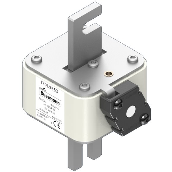 Bussmann. Предохранитель, высокая скорость, 1000 A, AC 1000 V, Size 3, 74 x 92 x 141 мм, aR, DIN, IEC, одинарный индикатор - 170L9653