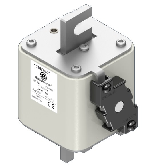Bussmann. Предохранитель, высокая скорость, 800 A, AC 1000 V, Size 3, 74 x 92 x 141 мм, aR, DIN, IEC, одинарный индикатор - 170L9655