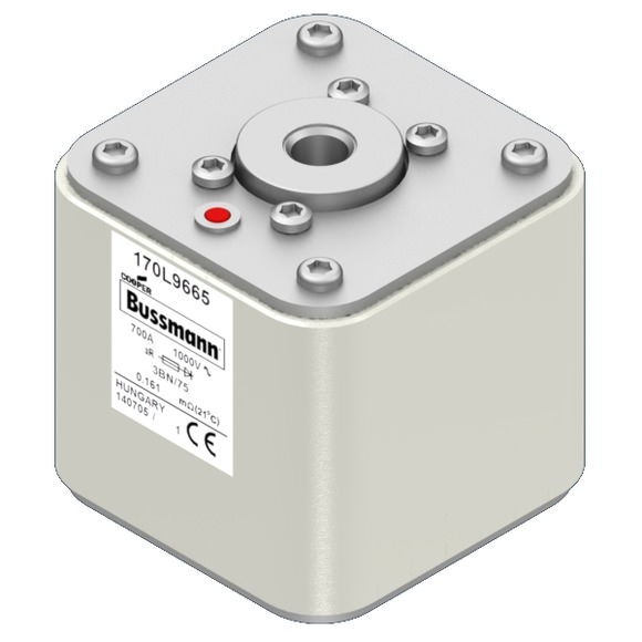 Bussmann. Предохранитель, высокая скорость, 700 A, AC 1000 V, Size 3, 76 x 76 x 75 мм, aR, IEC, одинарный индикатор - 170L9665