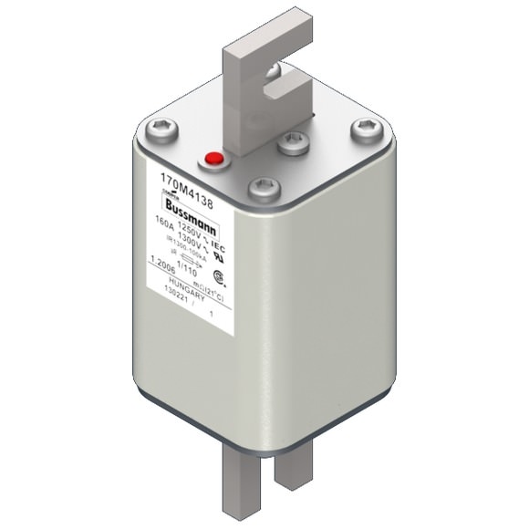 Bussmann. Предохранитель, высокая скорость, 160 A, AC 1250 V, size 1, 53 x 66 x 138 мм, aR, DIN, IEC, одинарный индикатор - 170M4138
