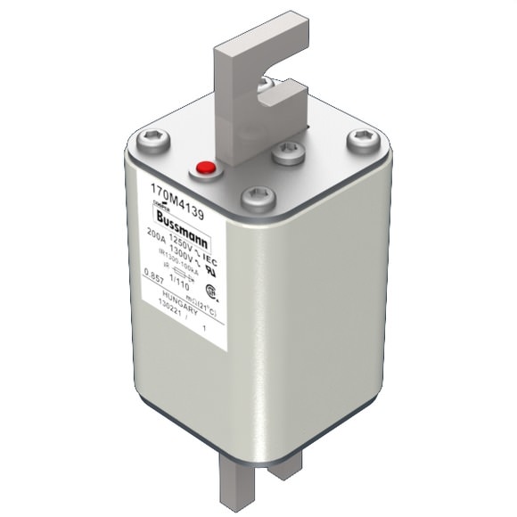 Bussmann. Предохранитель, высокая скорость, 200 A, AC 1250 V, size 1, 53 x 66 x 138 мм, aR, DIN, IEC, одинарный индикатор - 170M4139
