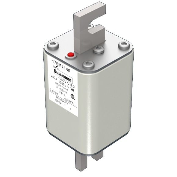 Bussmann. Предохранитель, высокая скорость, 250 A, AC 1250 V, size 1, 53 x 66 x 138 мм, aR, DIN, IEC, одинарный индикатор - 170M4140