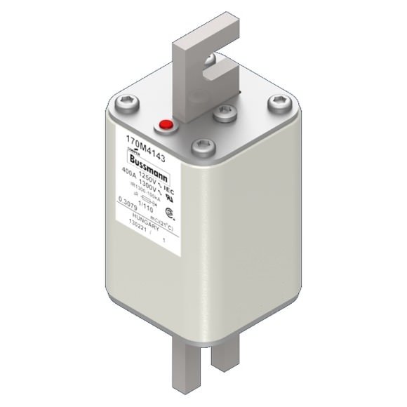 Bussmann. Предохранитель, высокая скорость, 400 A, AC 1250 V, size 1, 53 x 66 x 138 мм, aR, DIN, IEC, одинарный индикатор - 170M4143