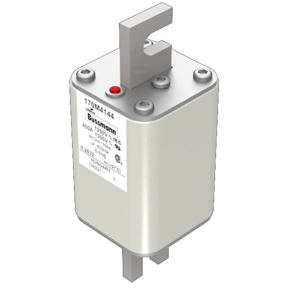 Bussmann. Предохранитель, высокая скорость, 450 A, AC 1250 V, size 1, 53 x 66 x 138 мм, aR, DIN, IEC, одинарный индикатор - 170M4144