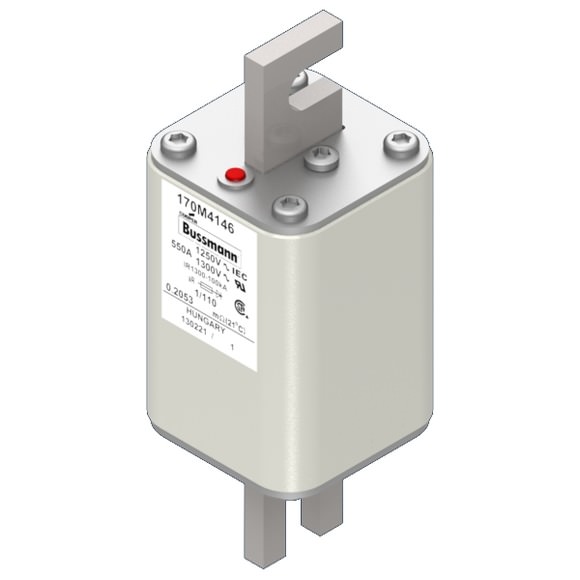 Bussmann. Предохранитель, высокая скорость, 550 A, AC 1250 V, size 1, 53 x 66 x 138 мм, aR, DIN, IEC, одинарный индикатор - 170M4146