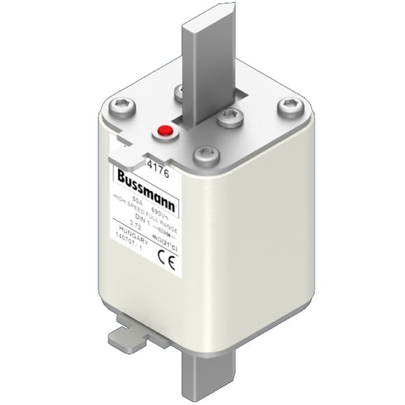 Bussmann. Предохранитель, высокая скорость, 50 A, AC 690 V, DIN 1, 52 x 66 x 135 мм, gR, DIN, IEC, одинарный индикатор - 170M4176