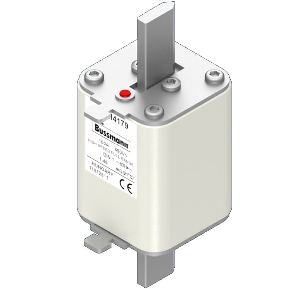 Bussmann. Предохранитель, высокая скорость, 100 A, AC 690 V, DIN 1, 52 x 66 x 135 мм, gR, DIN, IEC, одинарный индикатор - 170M4179