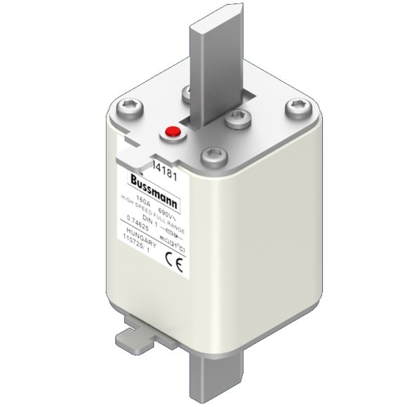 Bussmann. Предохранитель, высокая скорость, 160 A, AC 690 V, DIN 1, 52 x 66 x 135 мм, gR, DIN, IEC, одинарный индикатор - 170M4181