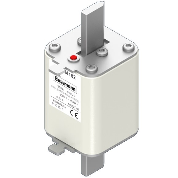 Bussmann. Предохранитель, высокая скорость, 200 A, AC 690 V, DIN 1, 52 x 66 x 135 мм, gR, DIN, IEC, одинарный индикатор - 170M4182