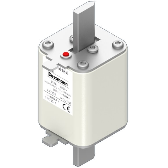 Bussmann. Предохранитель, высокая скорость, 315 A, AC 690 V, DIN 1, 52 x 66 x 135 мм, gR, DIN, IEC, одинарный индикатор - 170M4184