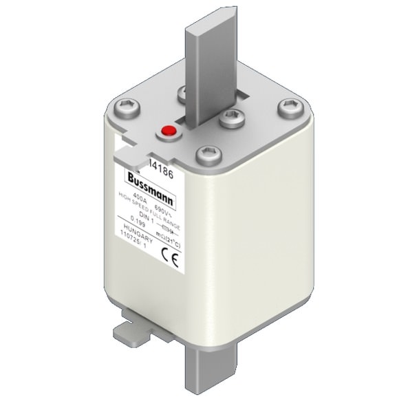 Bussmann. Предохранитель, высокая скорость, 400 A, AC 690 V, DIN 1, 52 x 66 x 135 мм, gR, DIN, IEC, одинарный индикатор - 170M4186