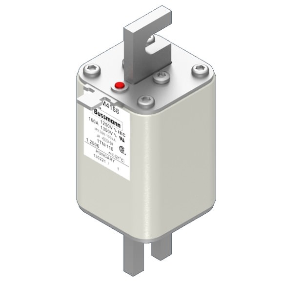 Bussmann. Предохранитель, высокая скорость, 160 A, AC 1250 V, size 1, 53 x 66 x 138 мм, aR, DIN, IEC, одинарный индикатор - 170M4188