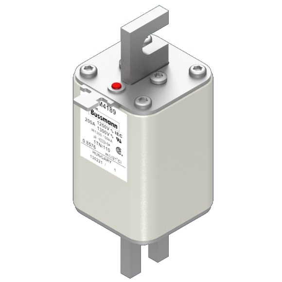 Bussmann. Предохранитель, высокая скорость, 200 A, AC 1250 V, size 1, 53 x 66 x 138 мм, aR, DIN, IEC, одинарный индикатор - 170M4189