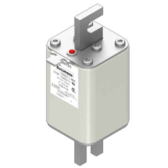 Bussmann. Предохранитель, высокая скорость, 315 A, AC 1250 V, size 1, 53 x 66 x 138 мм, aR, DIN, IEC, одинарный индикатор - 170M4191