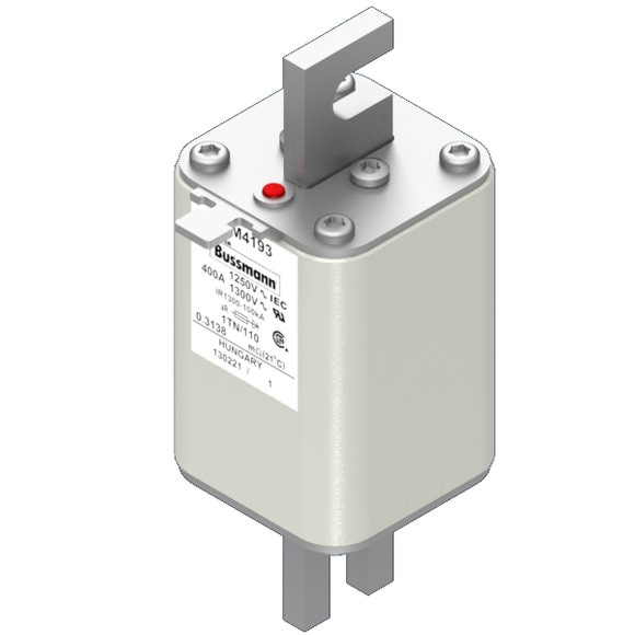 Bussmann. Предохранитель, высокая скорость, 400 A, AC 1250 V, size 1, 53 x 66 x 138 мм, aR, DIN, IEC, одинарный индикатор - 170M4193