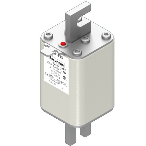 Bussmann. Предохранитель, высокая скорость, 500 A, AC 1250 V, size 1, 53 x 66 x 138 мм, aR, DIN, IEC, одинарный индикатор - 170M4195
