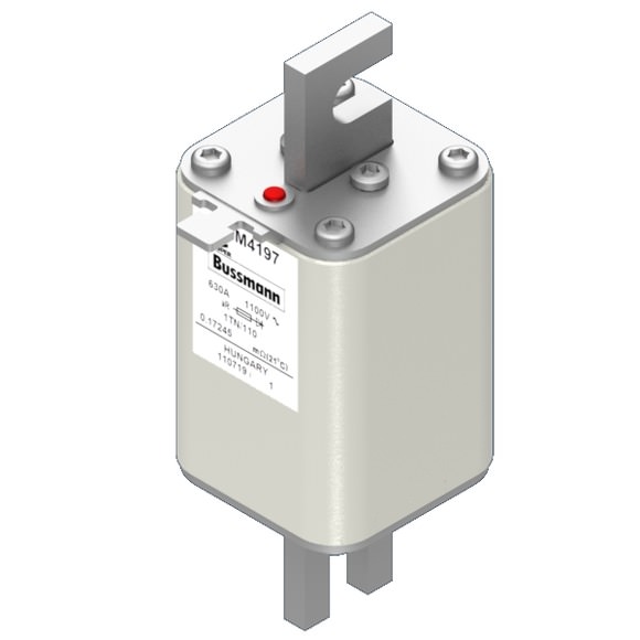 Bussmann. Предохранитель, высокая скорость, 630 A, AC 1100 V, size 1, 53 x 66 x 138 мм, aR, DIN, IEC, одинарный индикатор - 170M4197