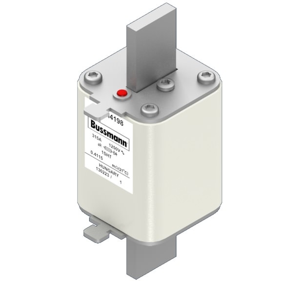 Bussmann. Предохранитель, высокая скорость, 315 A, AC 1250 V, size 1, 53 x 63 x 135 мм, aR, IEC, одинарный индикатор - 170M4198