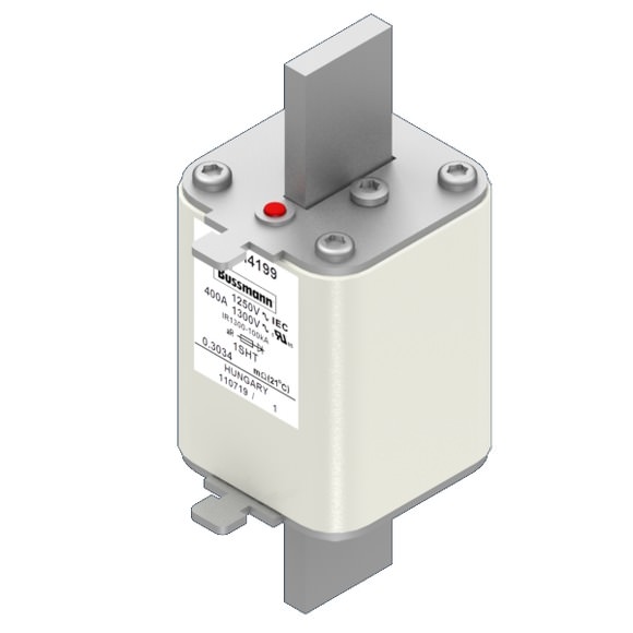 Bussmann. Предохранитель, высокая скорость, 400 A, AC 1250 V, size 1, 53 x 63 x 135 мм, aR, IEC, одинарный индикатор - 170M4199