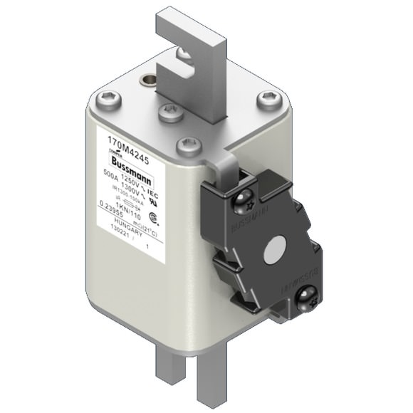 Bussmann. Предохранитель, высокая скорость, 500 A, AC 1250 V, size 1, 53 x 69 x 138 мм, aR, DIN, IEC, одинарный индикатор - 170M4245