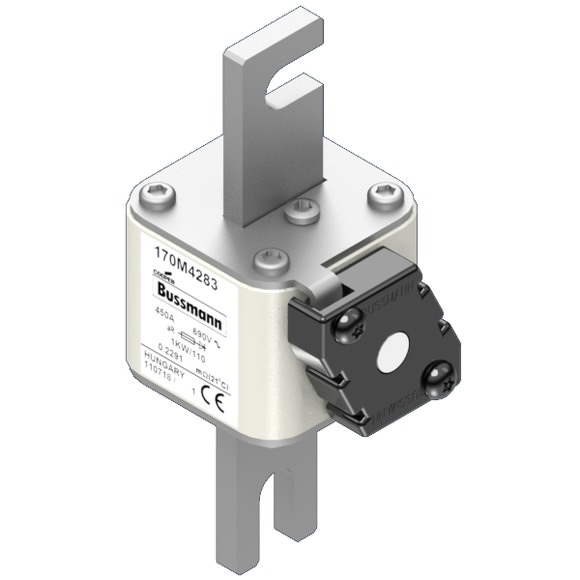 Bussmann. Предохранитель, высокая скорость, 450 A, AC 690 V, size 1, 51 x 69 x 138 мм, aR, DIN, IEC, одинарный индикатор - 170M4283