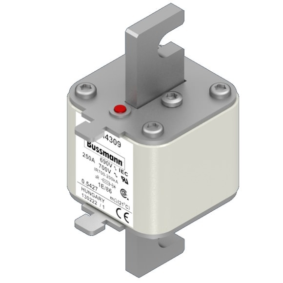Bussmann. Предохранитель, высокая скорость, 250 A, AC 690 V, size 1, 53 x 69 x 111 мм, aR, IEC, одинарный индикатор - 170M4309