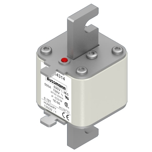 Bussmann. Предохранитель, высокая скорость, 500 A, AC 690 V, size 1, 53 x 69 x 111 мм, aR, IEC, одинарный индикатор - 170M4314