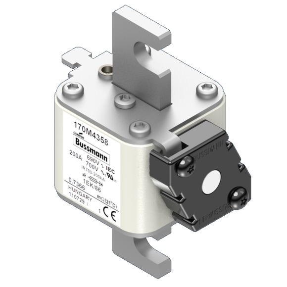 Bussmann. Предохранитель, высокая скорость, 200 A, AC 690 V, size 1, 53 x 69 x 111 мм, aR, IEC, одинарный индикатор - 170M4358