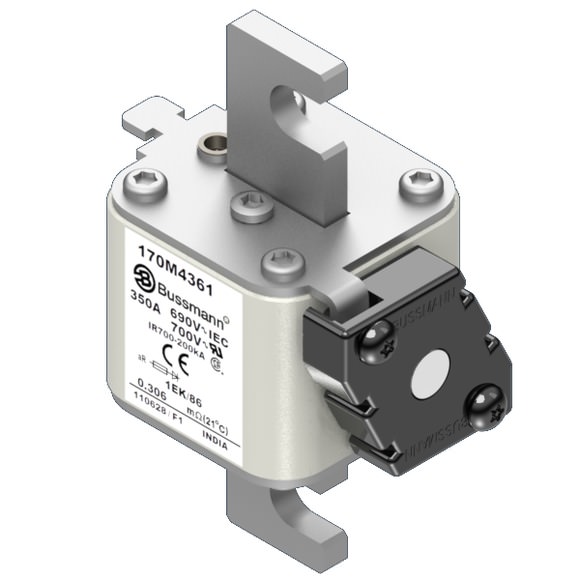 Bussmann. Предохранитель, высокая скорость, 350 A, AC 690 V, size 1, 53 x 69 x 111 мм, aR, IEC, одинарный индикатор - 170M4361