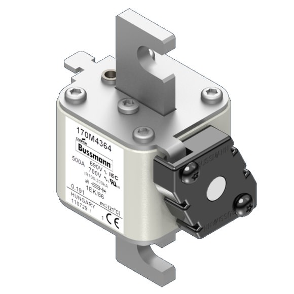 Bussmann. Предохранитель, высокая скорость, 500 A, AC 690 V, size 1, 53 x 69 x 111 мм, aR, IEC, одинарный индикатор - 170M4364