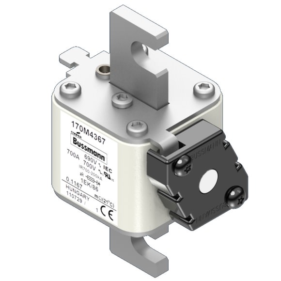 Bussmann. Предохранитель, высокая скорость, 700 A, AC 690 V, size 1, 53 x 69 x 111 мм, aR, IEC, одинарный индикатор - 170M4367