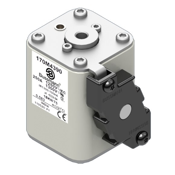 Bussmann. Предохранитель, высокая скорость, 250 A, AC 1250 V, size 1, 53 x 69 x 74 мм, aR, IEC, UL, одинарный индикатор - 170M4390