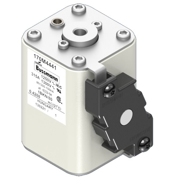 Bussmann. Предохранитель, высокая скорость, 315 A, AC 1250 V, size 1, 53 x 69 x 80 мм, aR, IEC, UL, одинарный индикатор - 170M4441