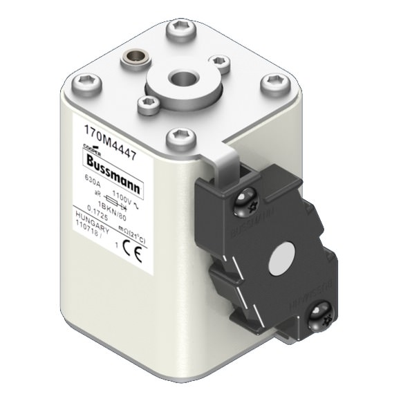 Bussmann. Предохранитель, высокая скорость, 630 A, AC 1100 V, size 1, 53 x 69 x 80 мм, aR, IEC, UL, одинарный индикатор - 170M4447