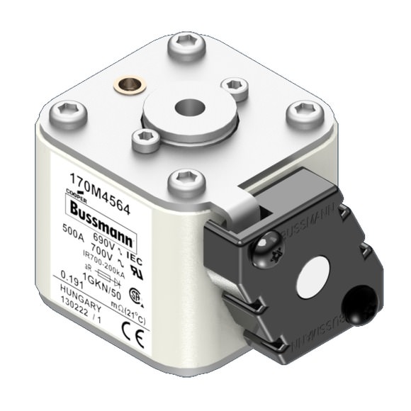Bussmann. Предохранитель, высокая скорость, 500 A, AC 690 V, size 1, 53 x 69 x 51 мм, aR, IEC, UL, одинарный индикатор - 170M4564