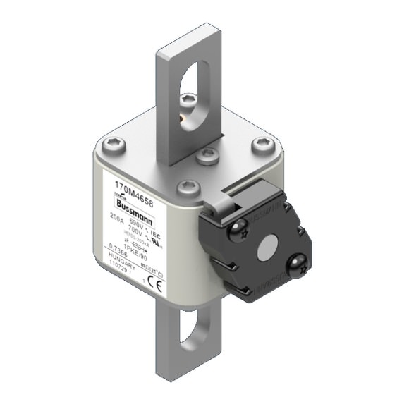 Bussmann. Предохранитель, высокая скорость, 200 A, AC 690 V, size 1, 53 x 69 x 136 мм, aR, IEC, UL, одинарный индикатор - 170M4658