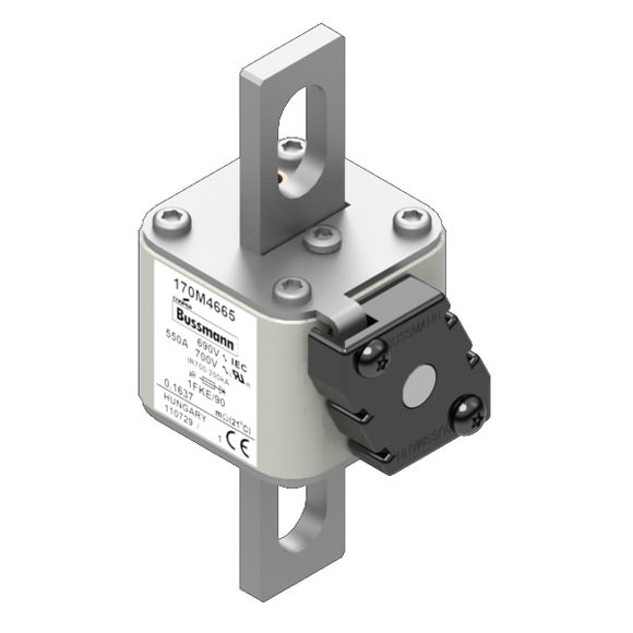Bussmann. Предохранитель, высокая скорость, 550 A, AC 690 V, size 1, 53 x 69 x 136 мм, aR, IEC, UL, одинарный индикатор - 170M4665