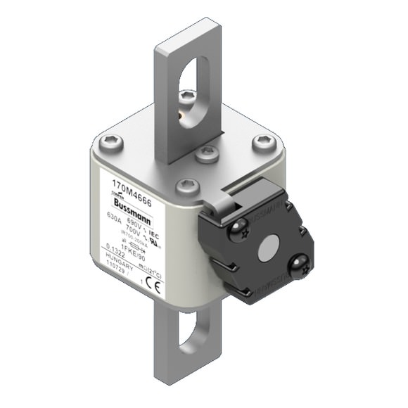 Bussmann. Предохранитель, высокая скорость, 630 A, AC 690 V, size 1, 53 x 69 x 136 мм, aR, IEC, UL, одинарный индикатор - 170M4666