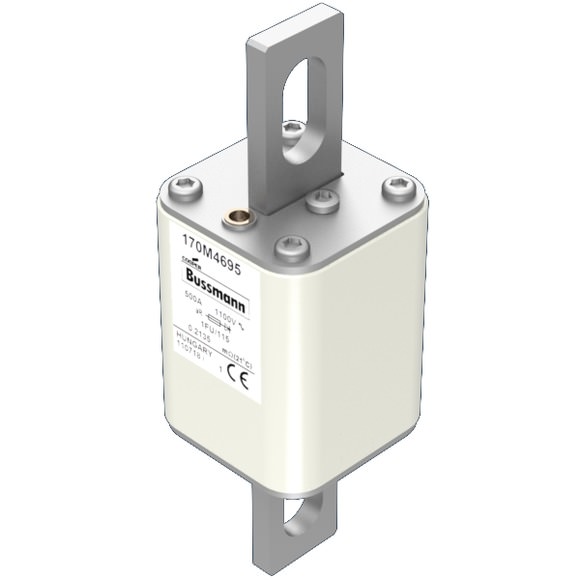 Bussmann. Предохранитель, высокая скорость, 500 A, AC 1100 V, size 1, 45 x 59 x 156 мм, aR, IEC, UL - 170M4695