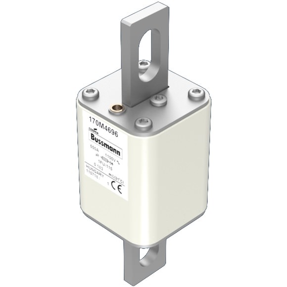 Bussmann. Предохранитель, высокая скорость, 550 A, AC 1100 V, size 1, 45 x 59 x 156 мм, aR, IEC, UL - 170M4696
