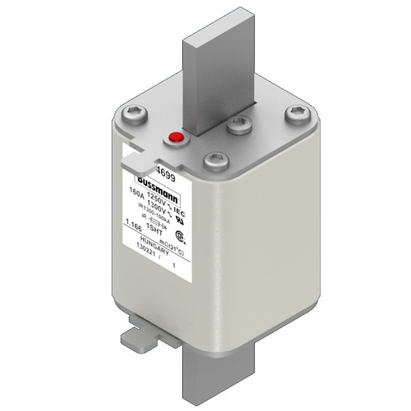 Bussmann. Предохранитель, высокая скорость, 160 A, AC 1250 V, size 1, 53 x 63 x 135 мм, aR, IEC, одинарный индикатор - 170M4699