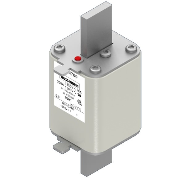 Bussmann. Предохранитель, высокая скорость, 200 A, AC 1250 V, size 1, 53 x 63 x 135 мм, aR, IEC, одинарный индикатор - 170M4700