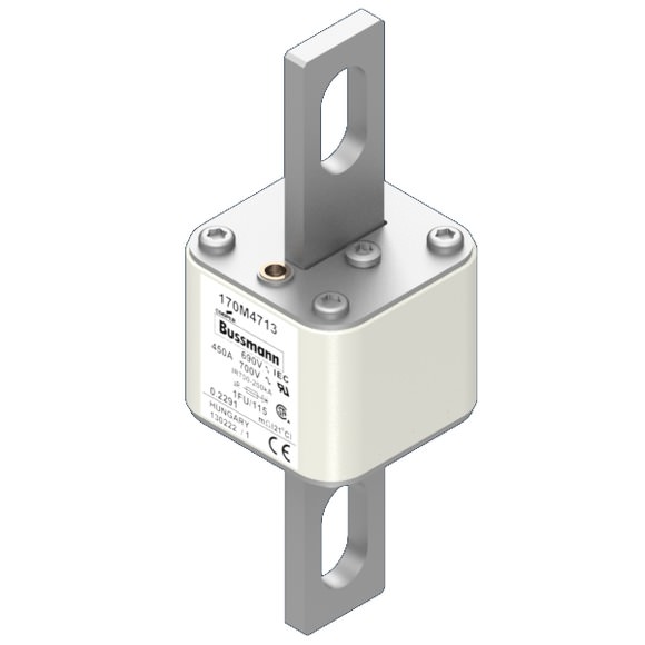 Bussmann. Предохранитель, высокая скорость, 450 A, AC 690 V, size 1, 53 x 69 x 136 мм, aR, IEC, UL - 170M4713