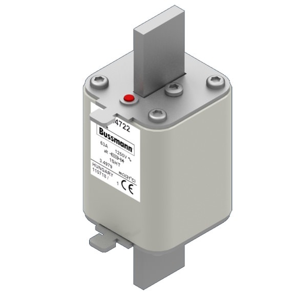 Bussmann. Предохранитель, высокая скорость, 63 A, AC 1250 V, size 1, 53 x 63 x 135 мм, aR, IEC, одинарный индикатор - 170M4722