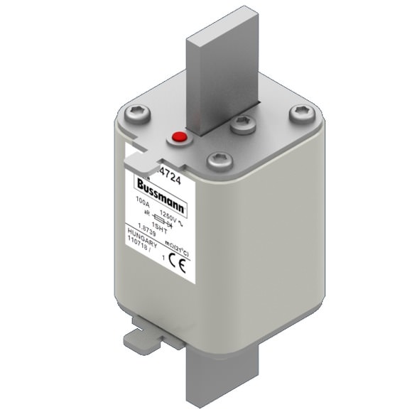 Bussmann. Предохранитель, высокая скорость, 100 A, AC 1250 V, size 1, 53 x 63 x 135 мм, aR, IEC, одинарный индикатор - 170M4724